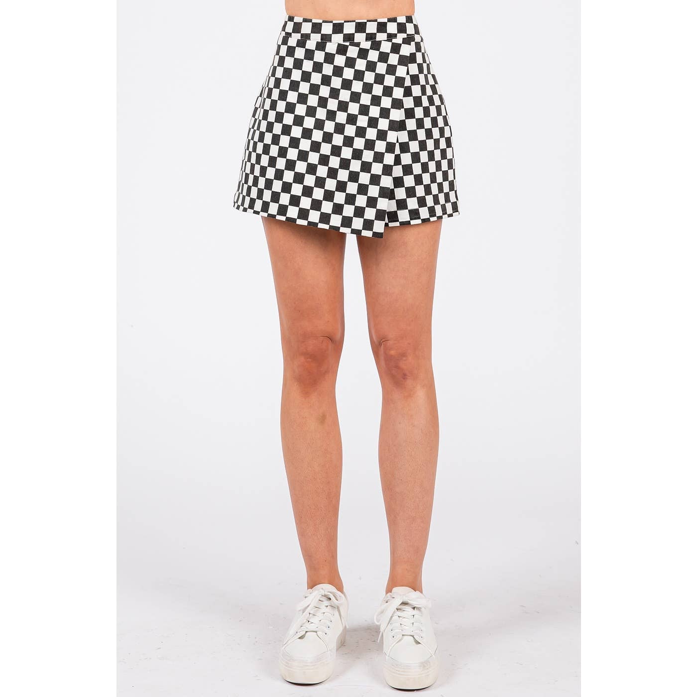 GAME DAY CHECKERED OVERLAY WRAP FRONT MINI SKORT