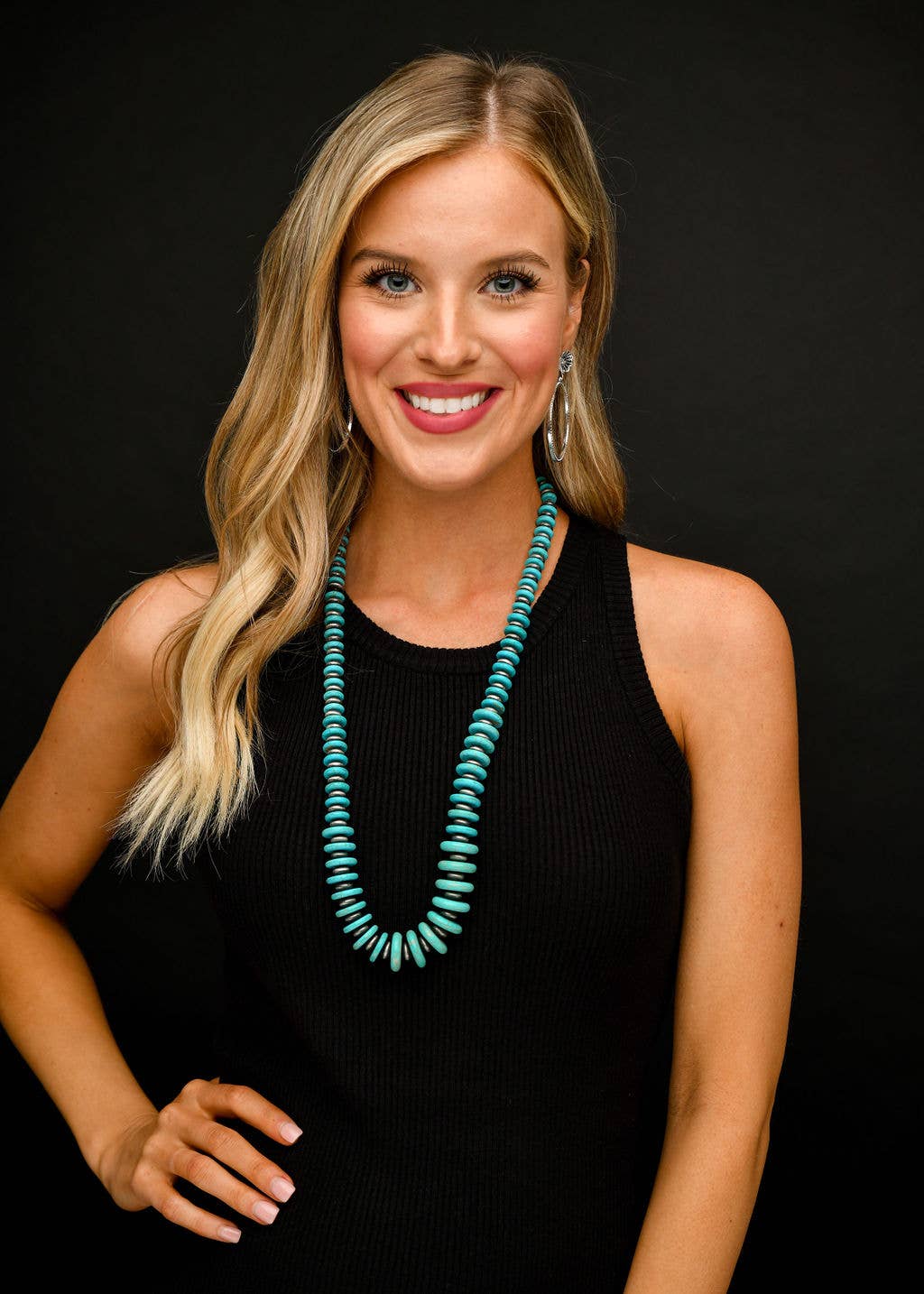 36"" Turquoise and Faux Navajo Pearl Graduated Disc Necklace