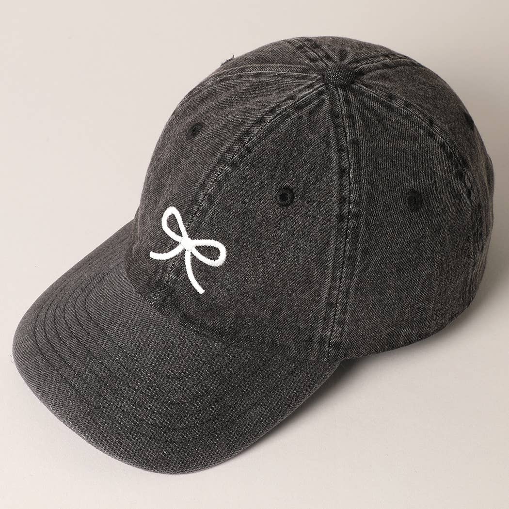 Bow Embroidered Denim Baseball Cap
