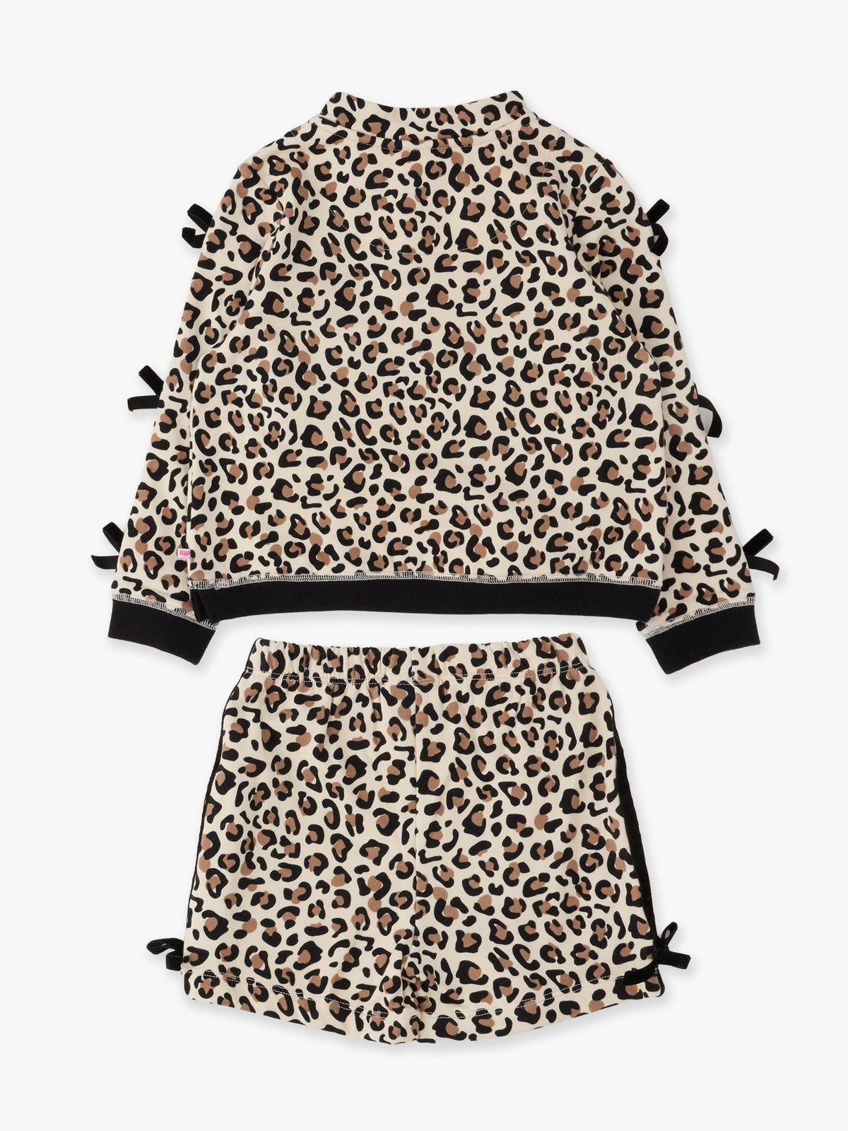 Girls Classic Leopard Fleece Bow Quarter Zip & Shorts Set