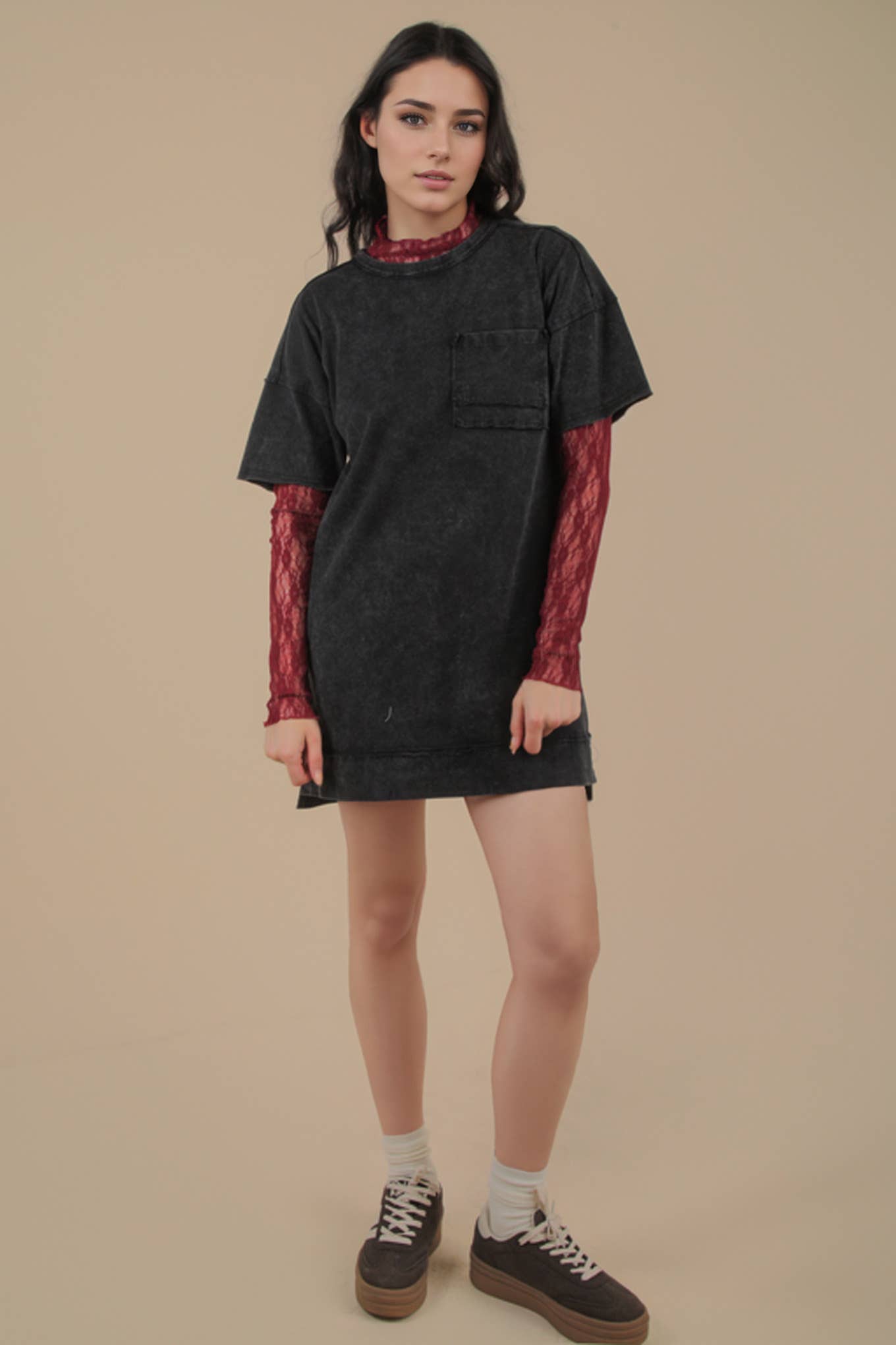 Mineral Washed Knit Oversized Shift Mini Dress