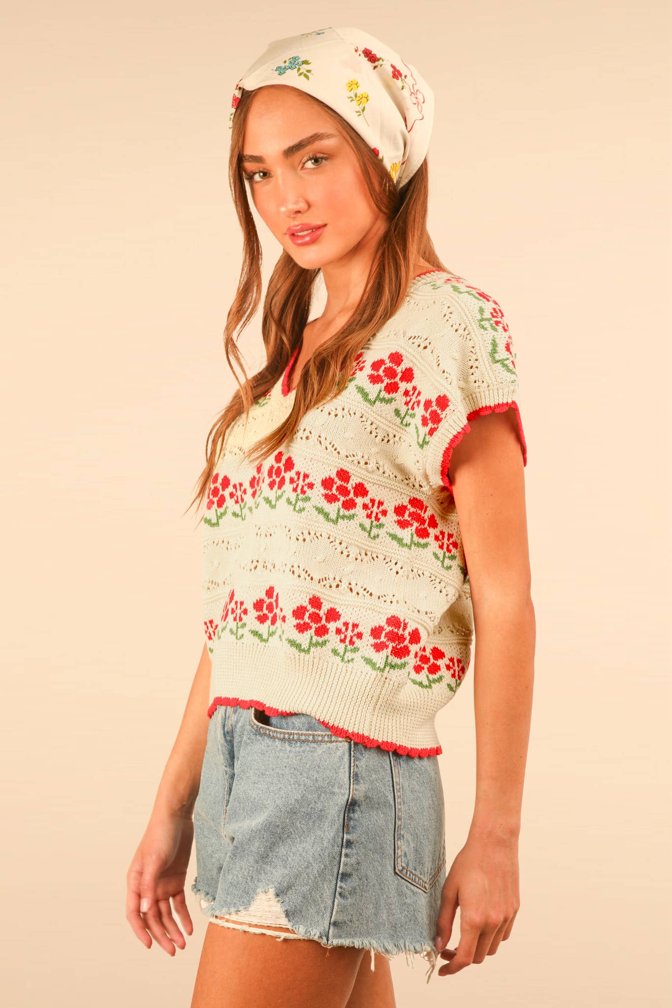 Floral Graphic Knit Sweater Vest