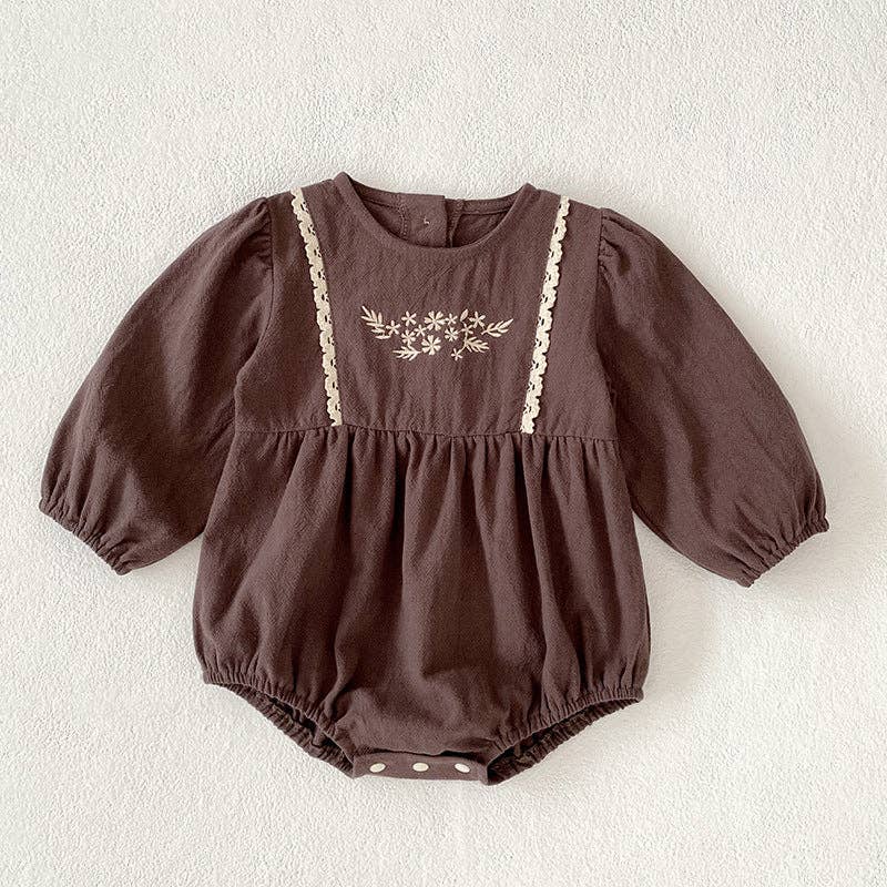 Toddler Girl Fall Outfit Embroidered Dress Baby Romper - Multiple Colors Available