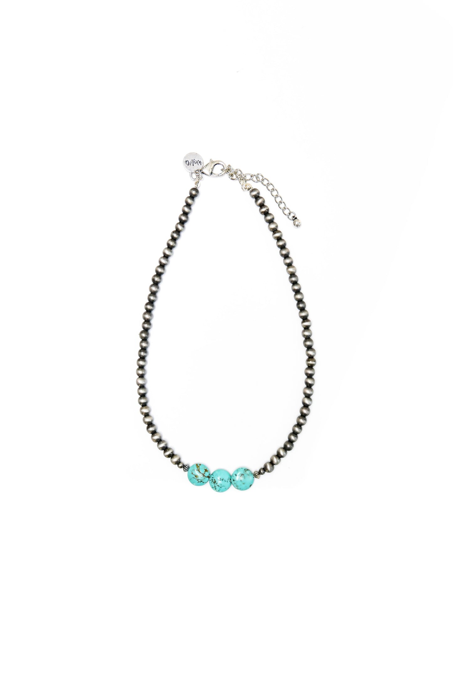 16" Faux Navajo Pearl Necklace With Round Turquoise Beaded A