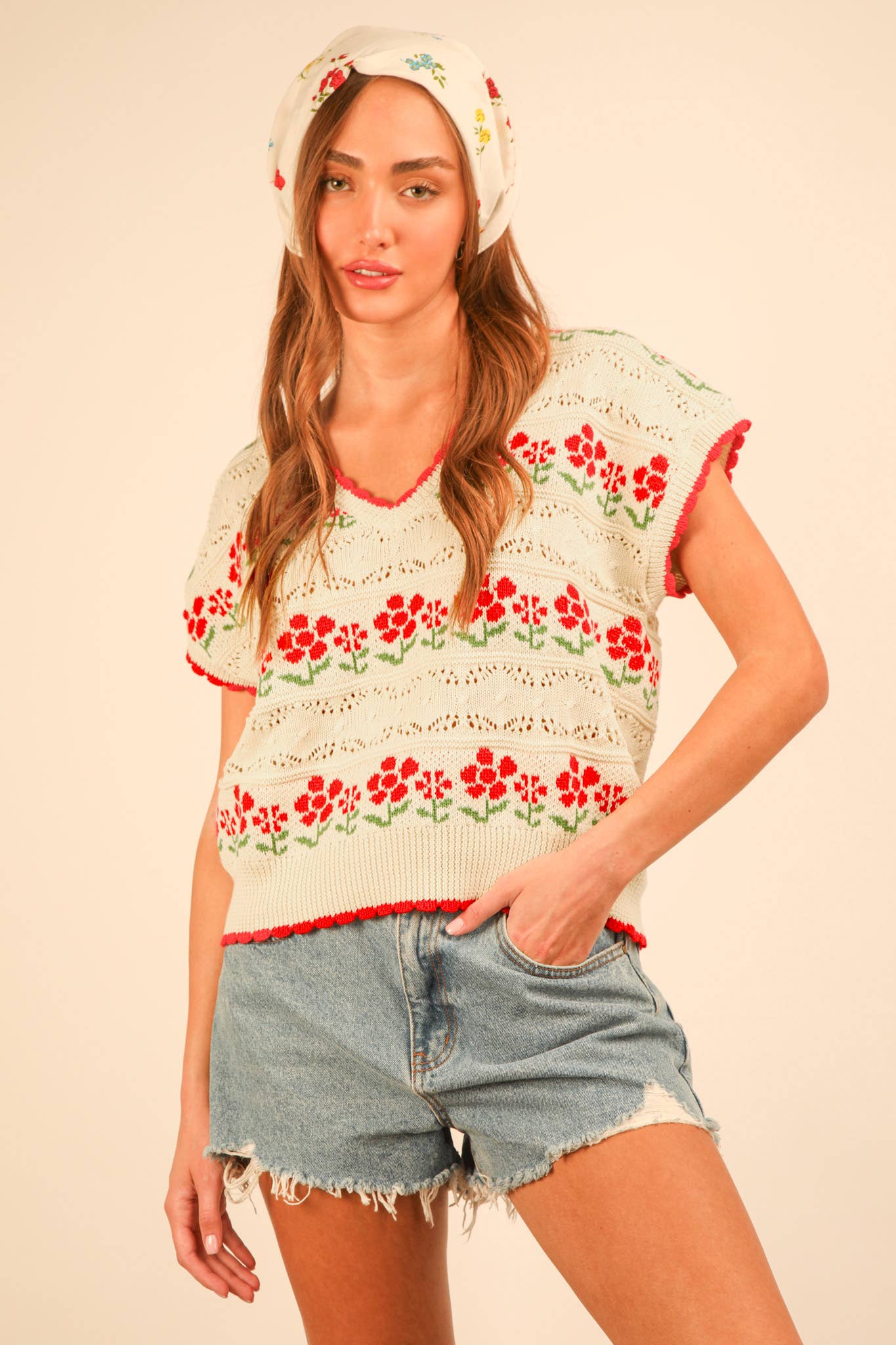 Floral Graphic Knit Sweater Vest