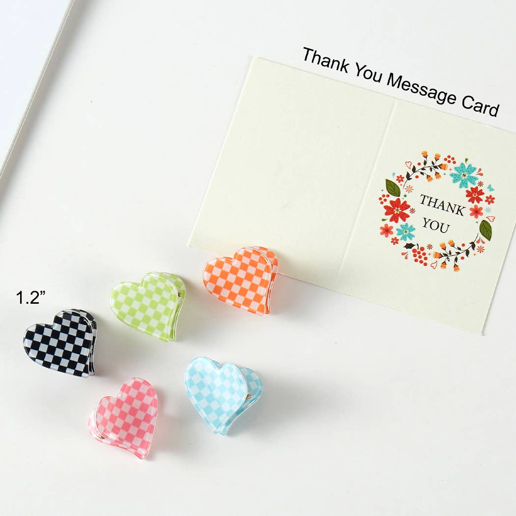 Checkered Heart Assorted Color Claw Hair Clip Set