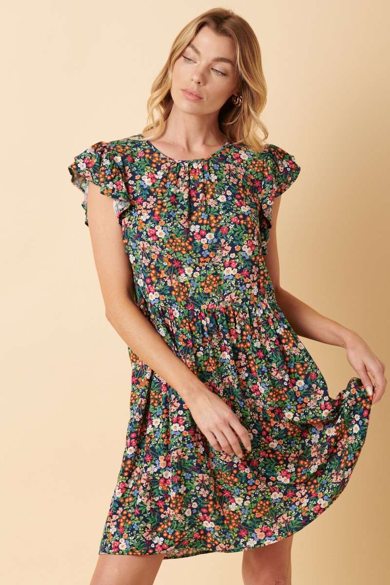 GARDEN FLOWER BABYDOLL MINI DRESS