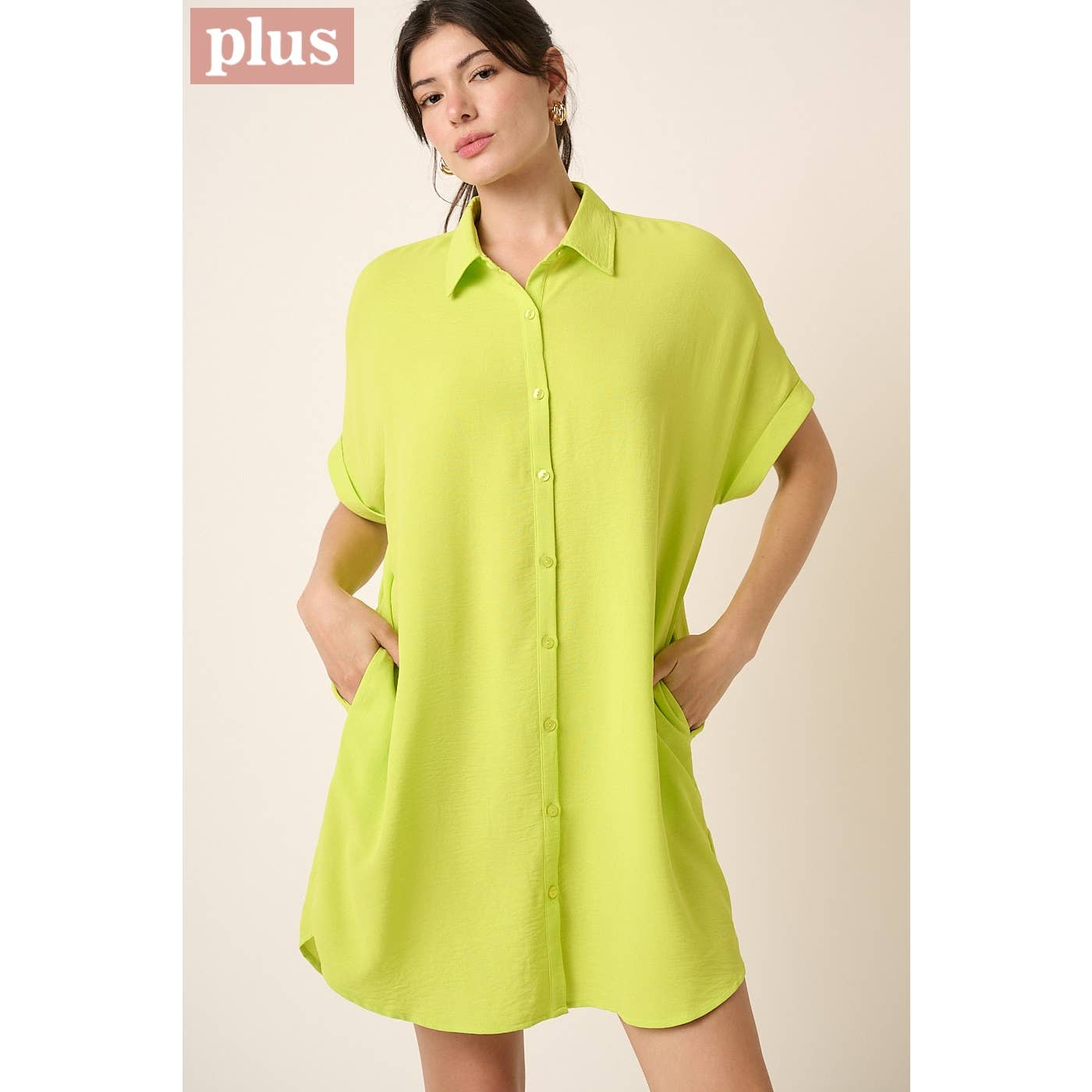 PLUS AIRFLOW DOLMAN SHORT SLEEVE MINI SHIRT DRESS