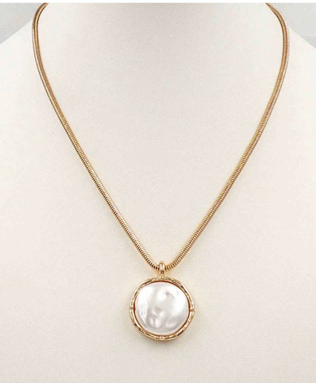 Gold Chain with Freshwater Pearl Coin 16"-18" Necklace