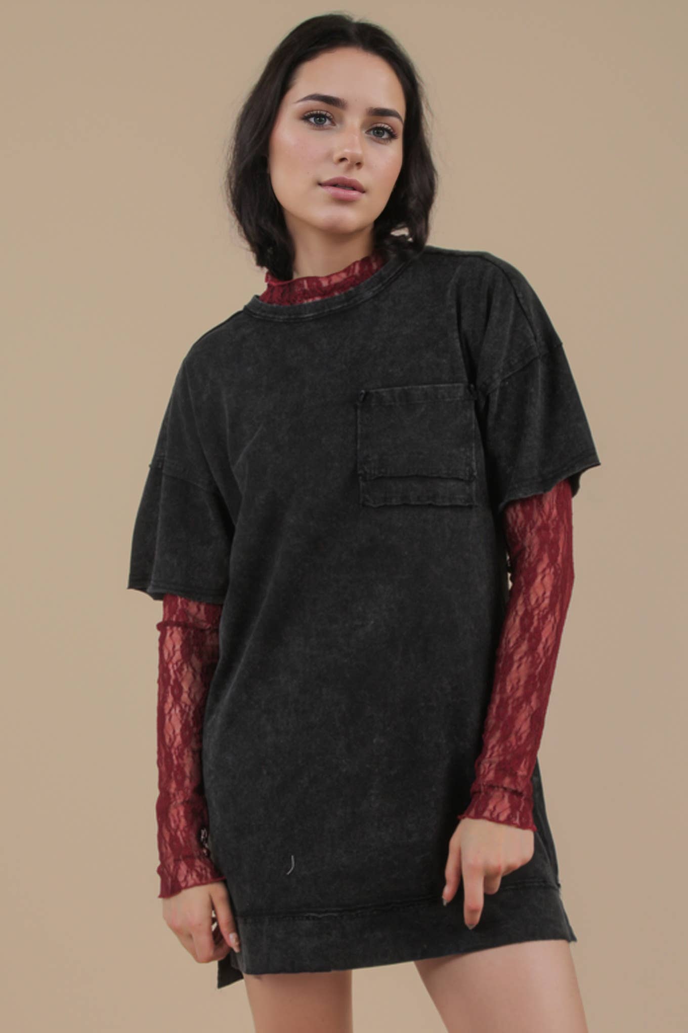 Mineral Washed Knit Oversized Shift Mini Dress