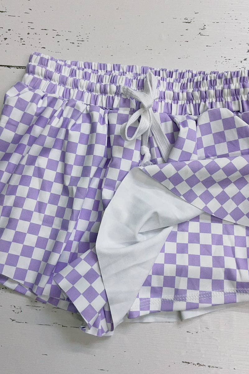 Purple Checker Hi-performance shorts
