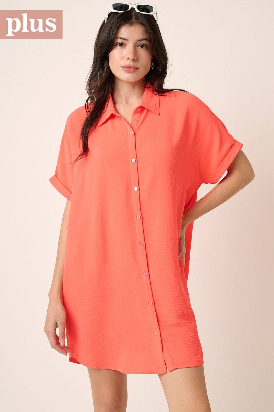 PLUS AIRFLOW DOLMAN SHORT SLEEVE MINI SHIRT DRESS