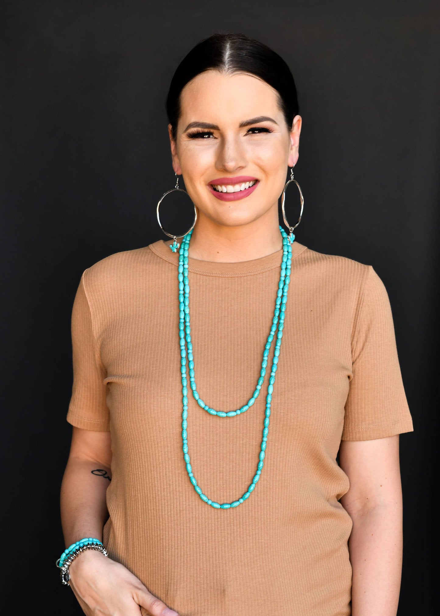 66" Green Turquoise Beaded Necklace