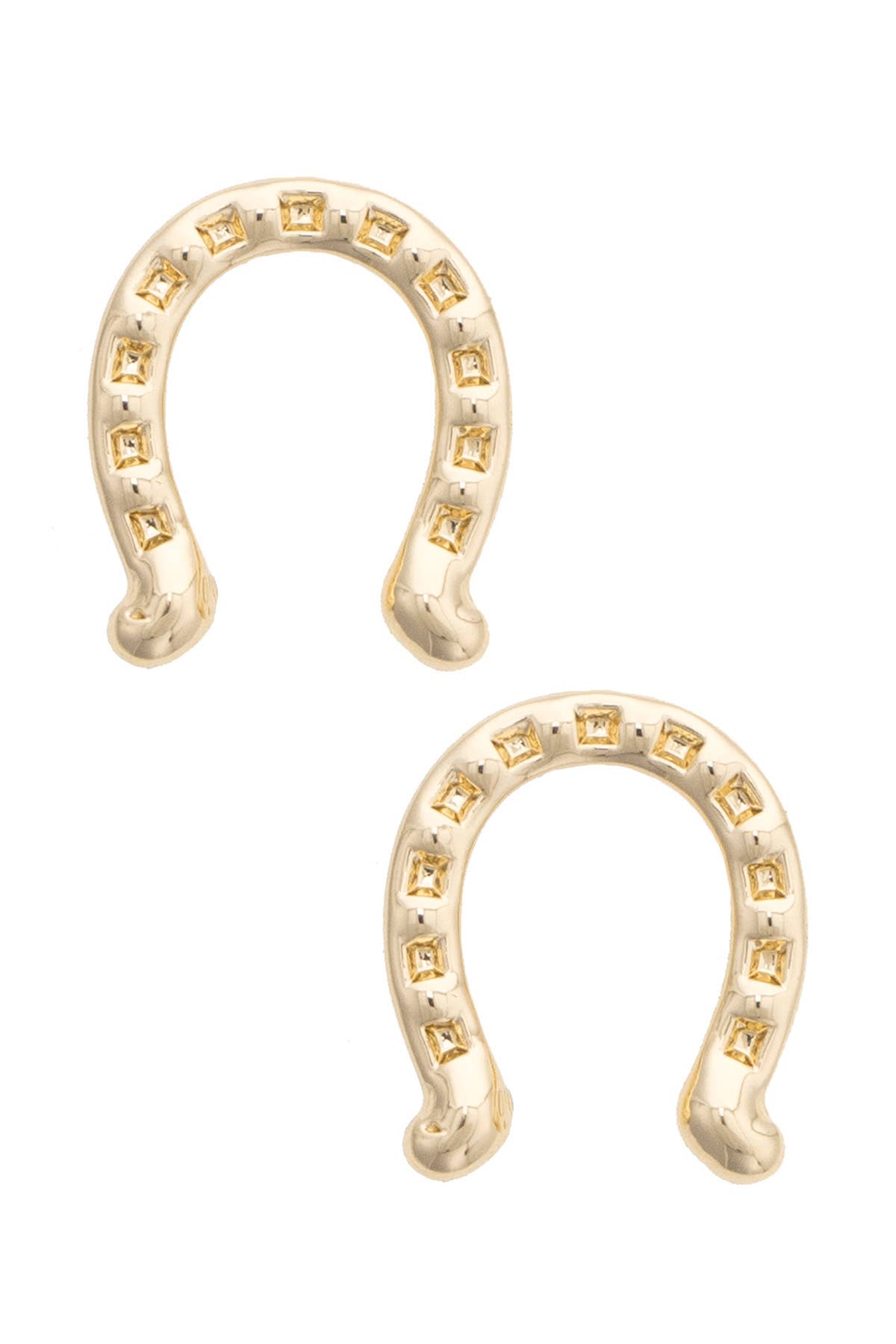 Lucky Horseshoe Stud Earrings in Shiny Gold