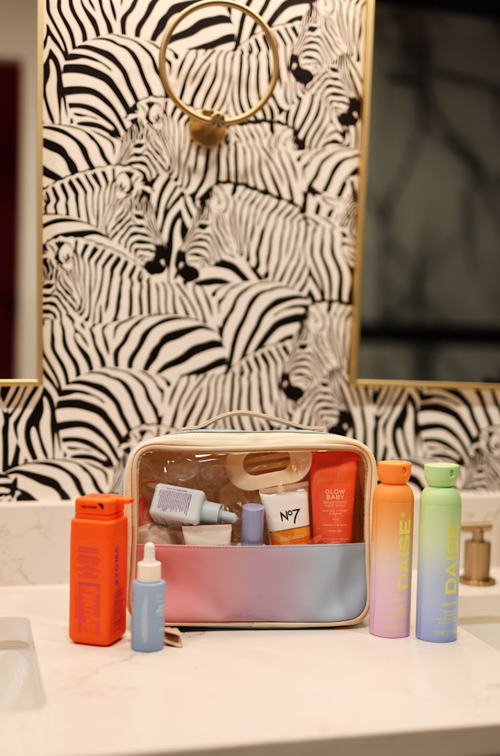 Oversized Cosmetic Bag - Sunrise Gradient(Coral/Lav/Blue)