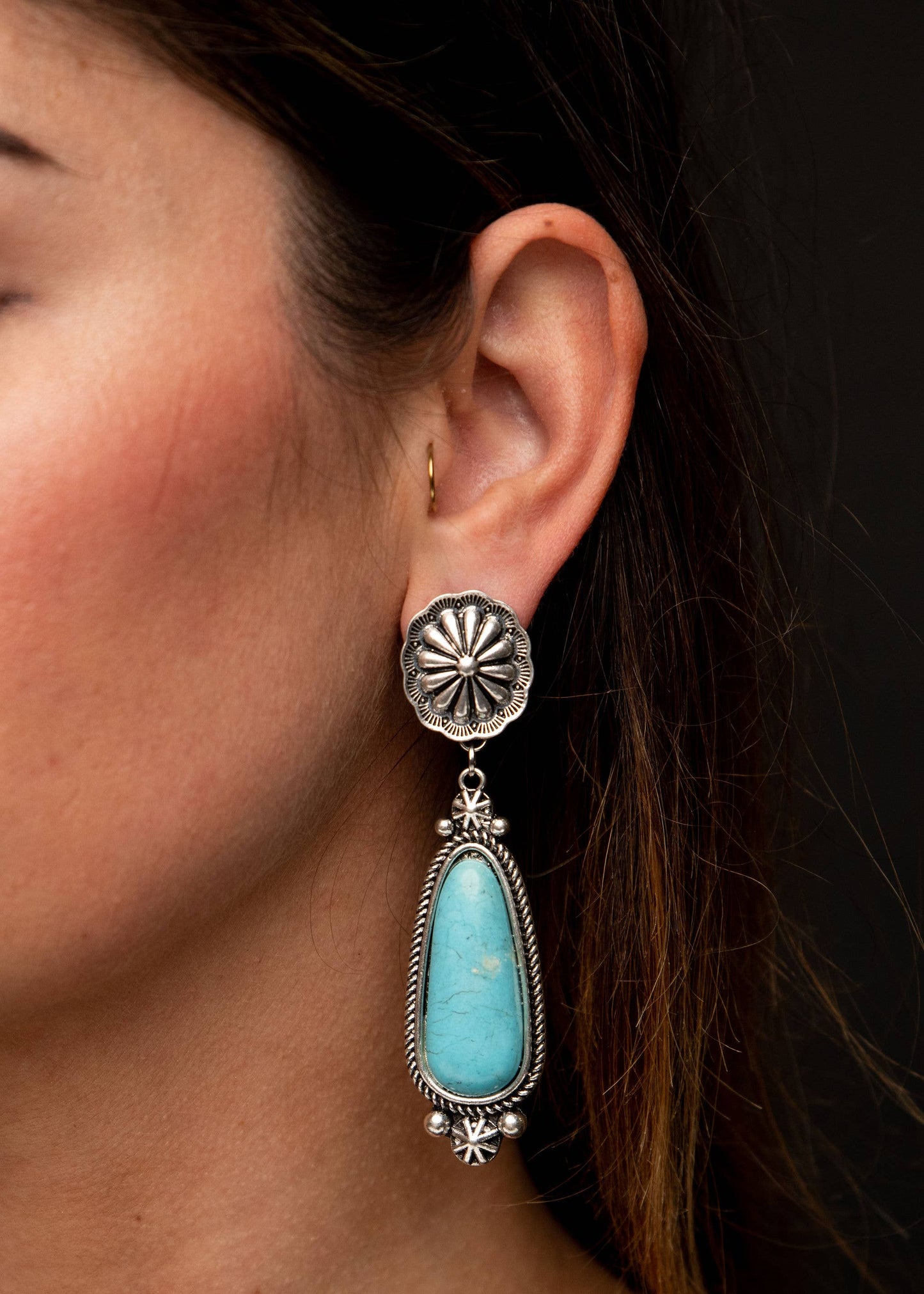 Turquoise Statement Earring on Silver Concho Post