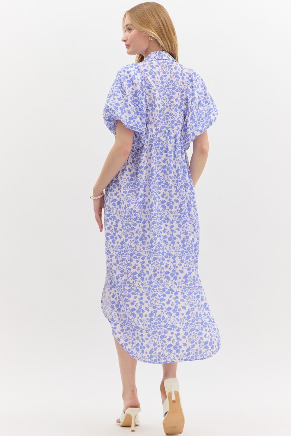 Blue Ditsy Floral Midi Dress