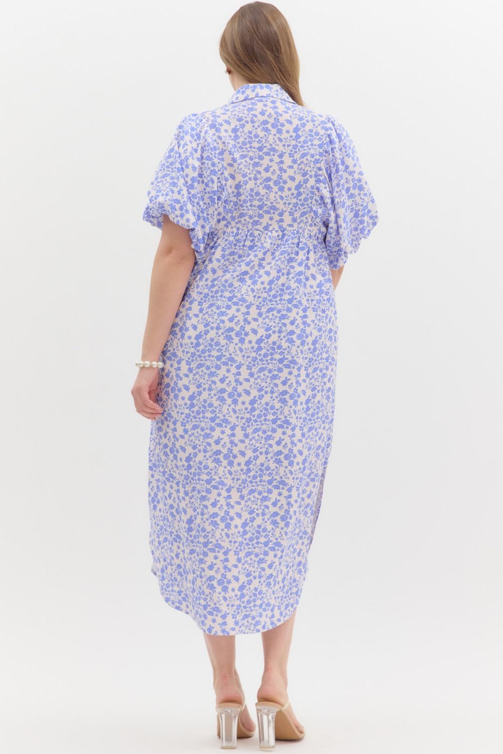 Blue Ditsy Floral Midi Dress