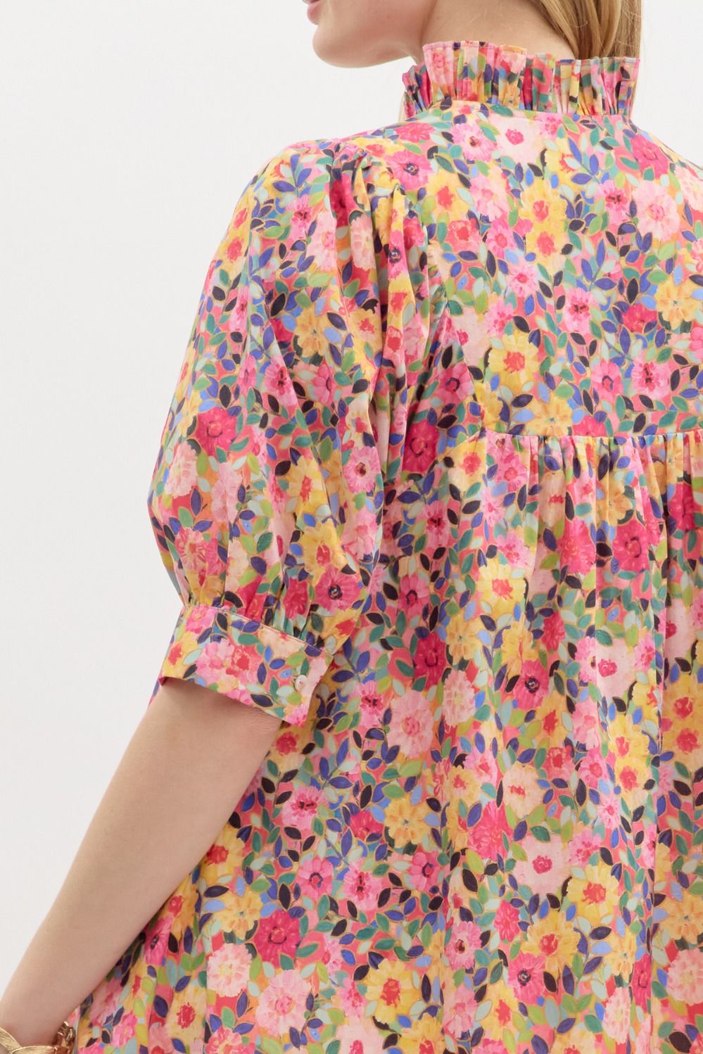 Colorful Floral Print V Dress