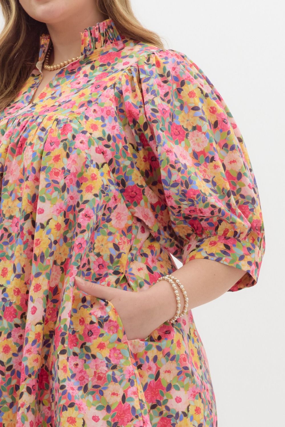 Colorful Floral Print V Dress