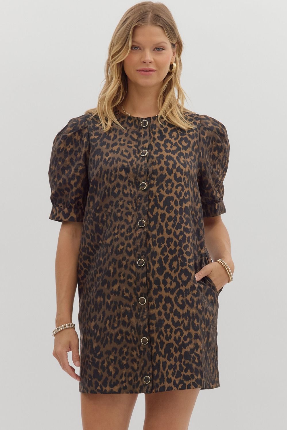 Leopard Cuff Pleated Dress The Wild Bloom Leopard Cuff Pleated Dress The Wild Bloom
