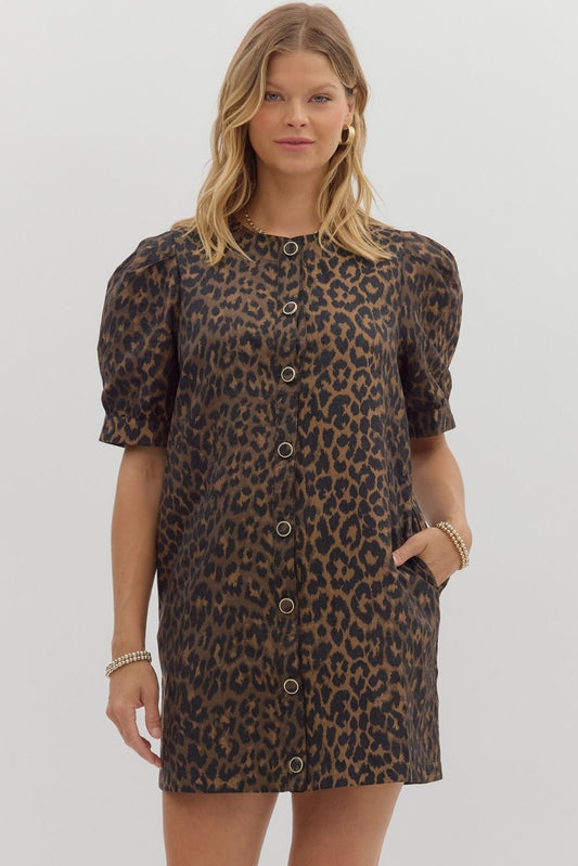 Leopard Cuff Pleated Dress