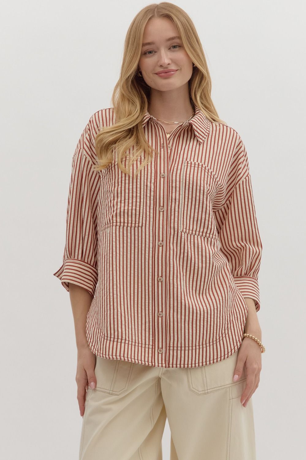 Rust Stripe ¾ Sleeve Shirt