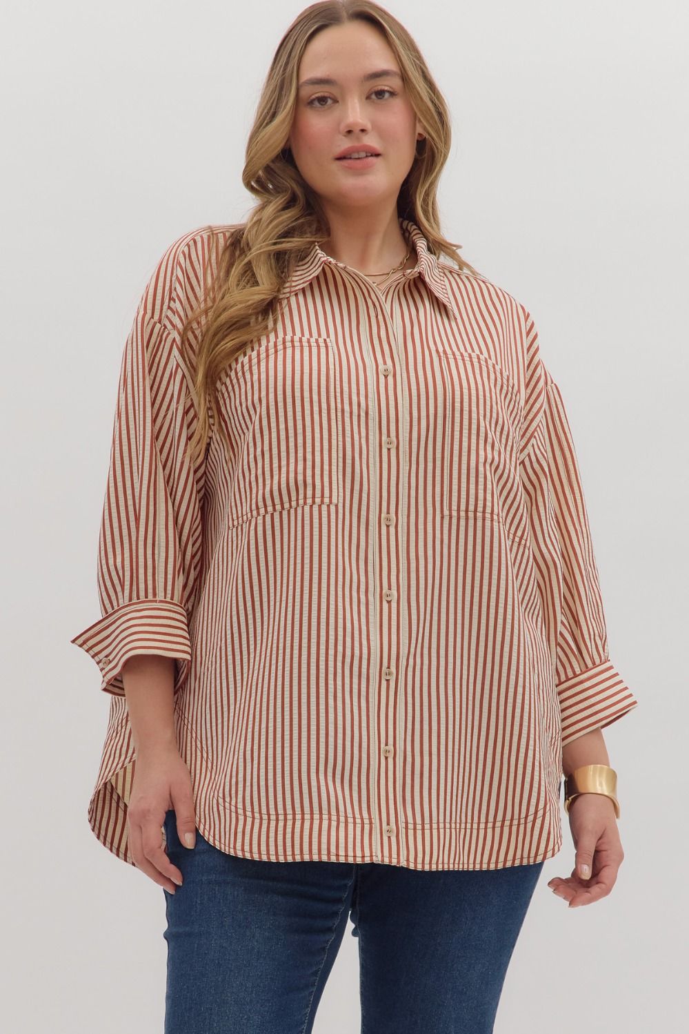Rust Stripe ¾ Sleeve Shirt
