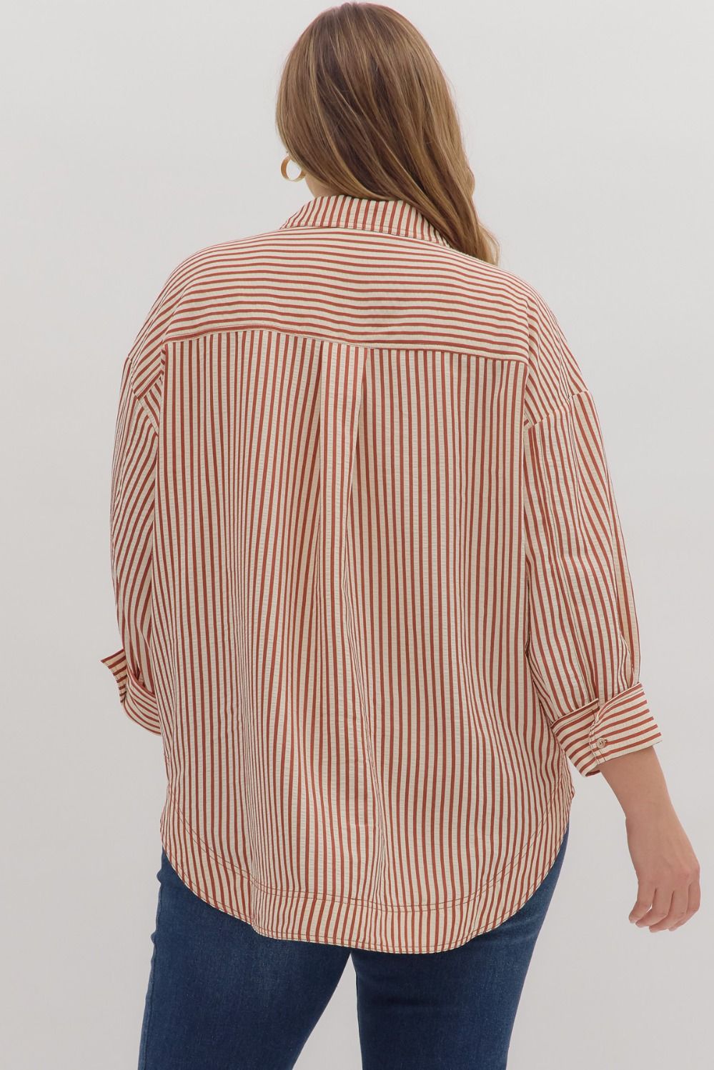 Rust Stripe ¾ Sleeve Shirt
