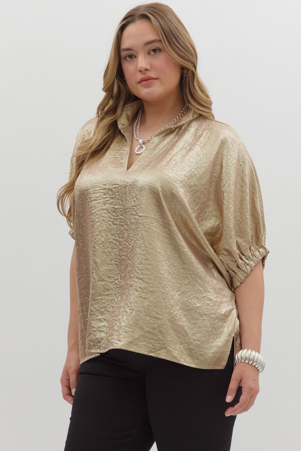 Champagne Metallic V-neck