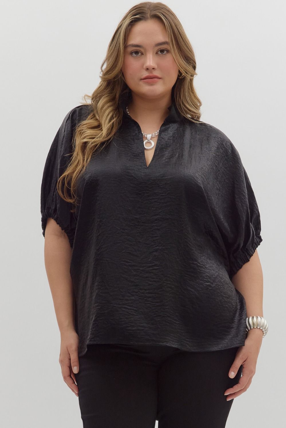 Black Metallic Dolman Top