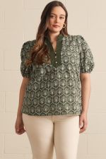 Green Embroidered Puff Sleeve