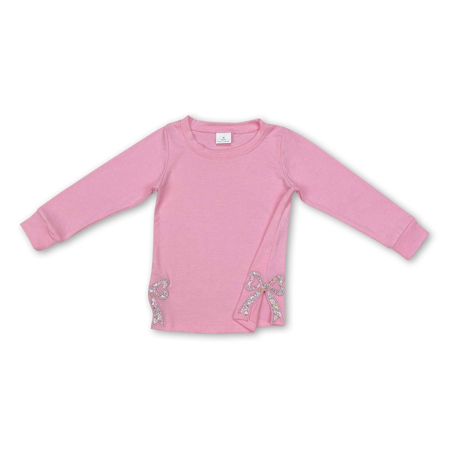 Pink Floral Bow Embroidery Top