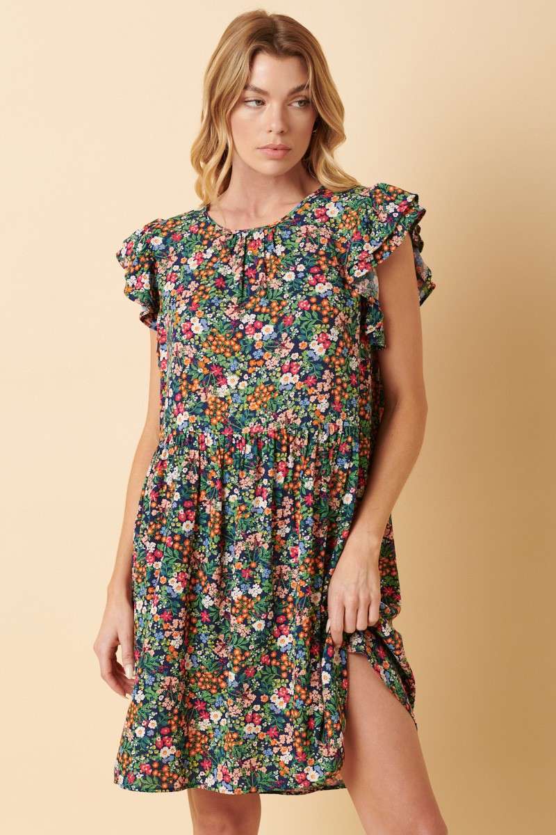 GARDEN FLOWER BABYDOLL MINI DRESS