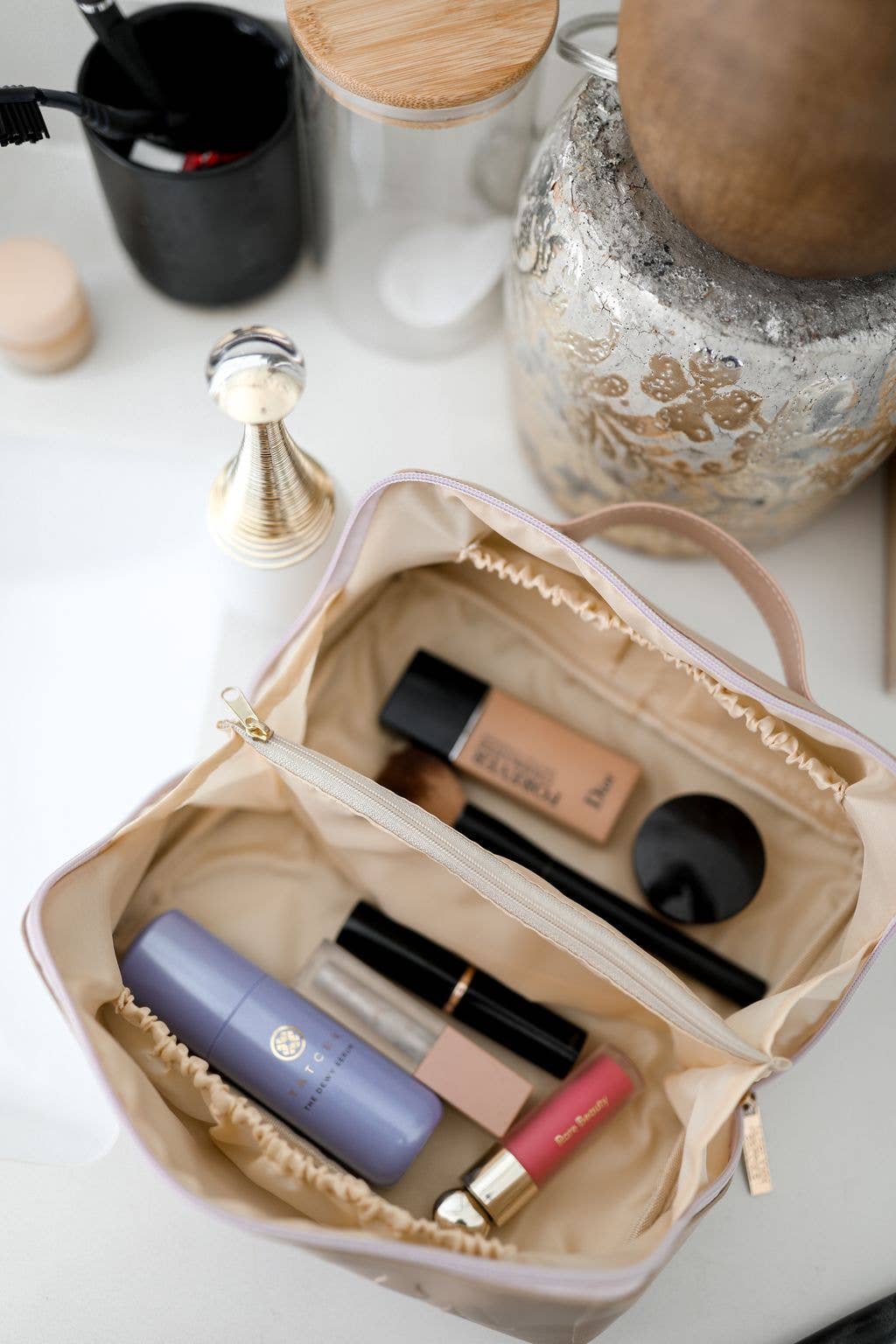 Hold All Make Up Bag-This Bag Contains My Face(Tan/Lavender)