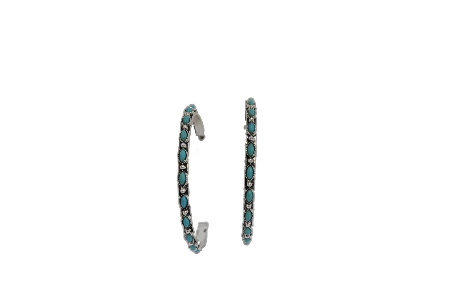 2.5" Burnished Silver and Turquoise Petite Point Style Hoop