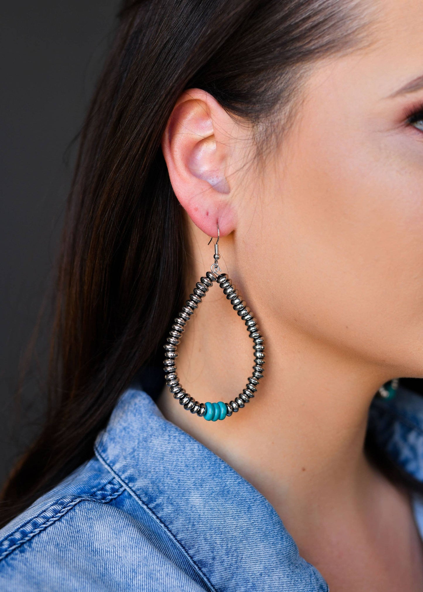 Metallic Silver and Turq Disk Teardrop Earring