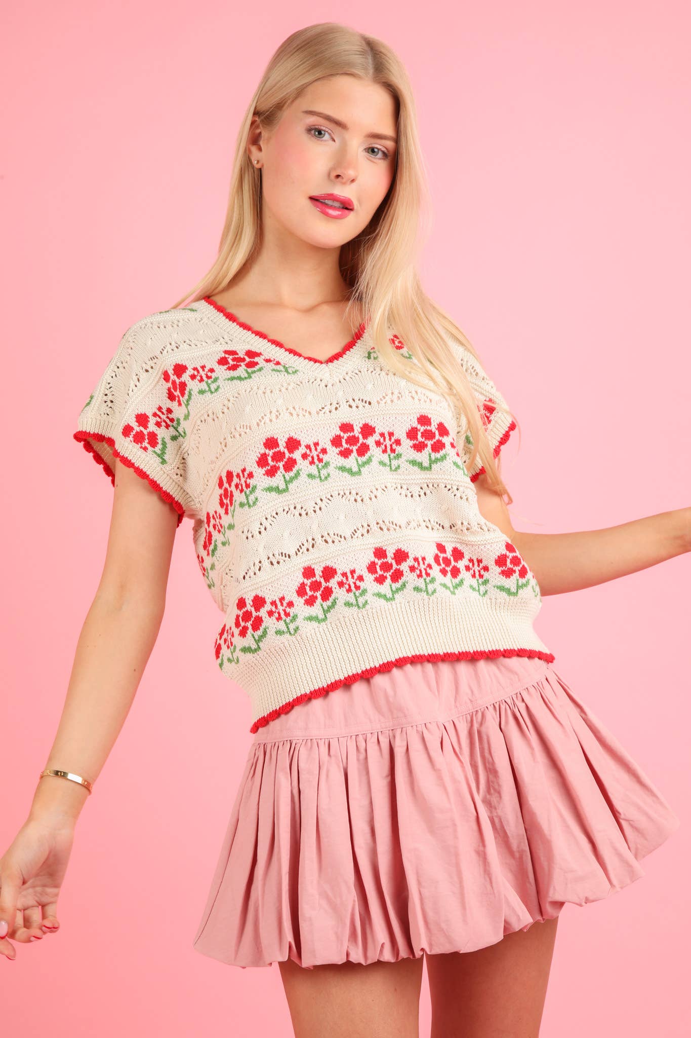Floral Graphic Knit Sweater Vest