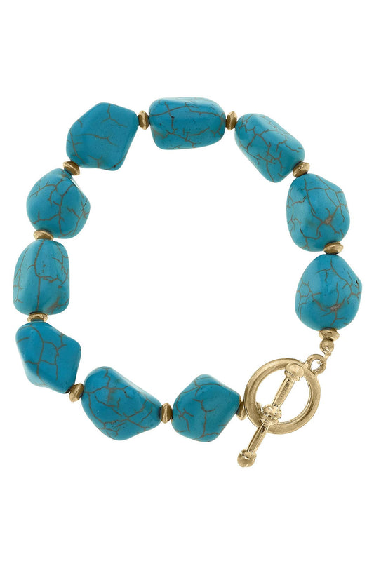 Levi Turquoise Beaded Stretch Toggle Bracelet & Worn Gold
