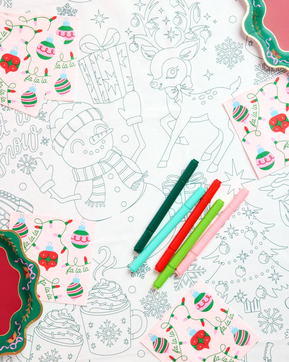 Merry Christmas Coloring Paper Tablecloth  diy kids party 9'
