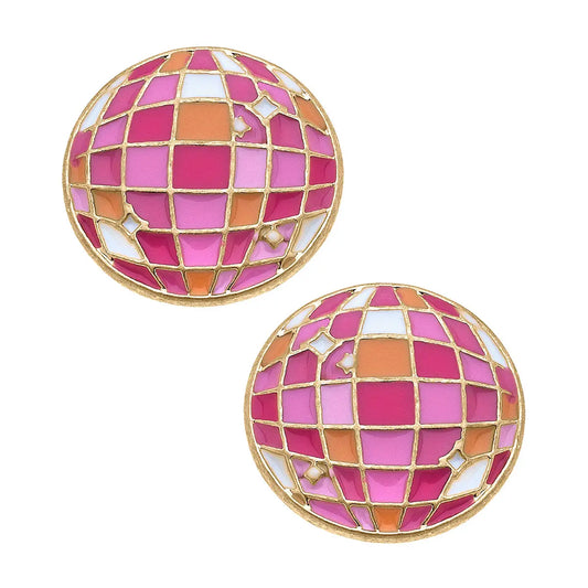 Rodeo Disco Ball Enamel Stud Earrings in Multi