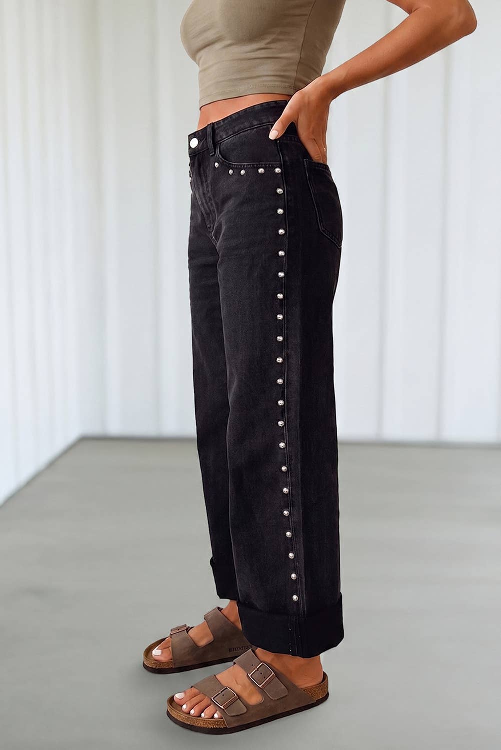 Black Studs Decoration Casual Jeans