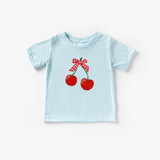Gingham Coquette Bow Cherry Kids Shirt Summer Spring Girl