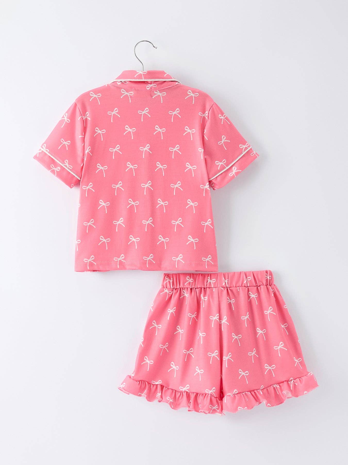 Kids  Bow Print Ruffle Pajama Set