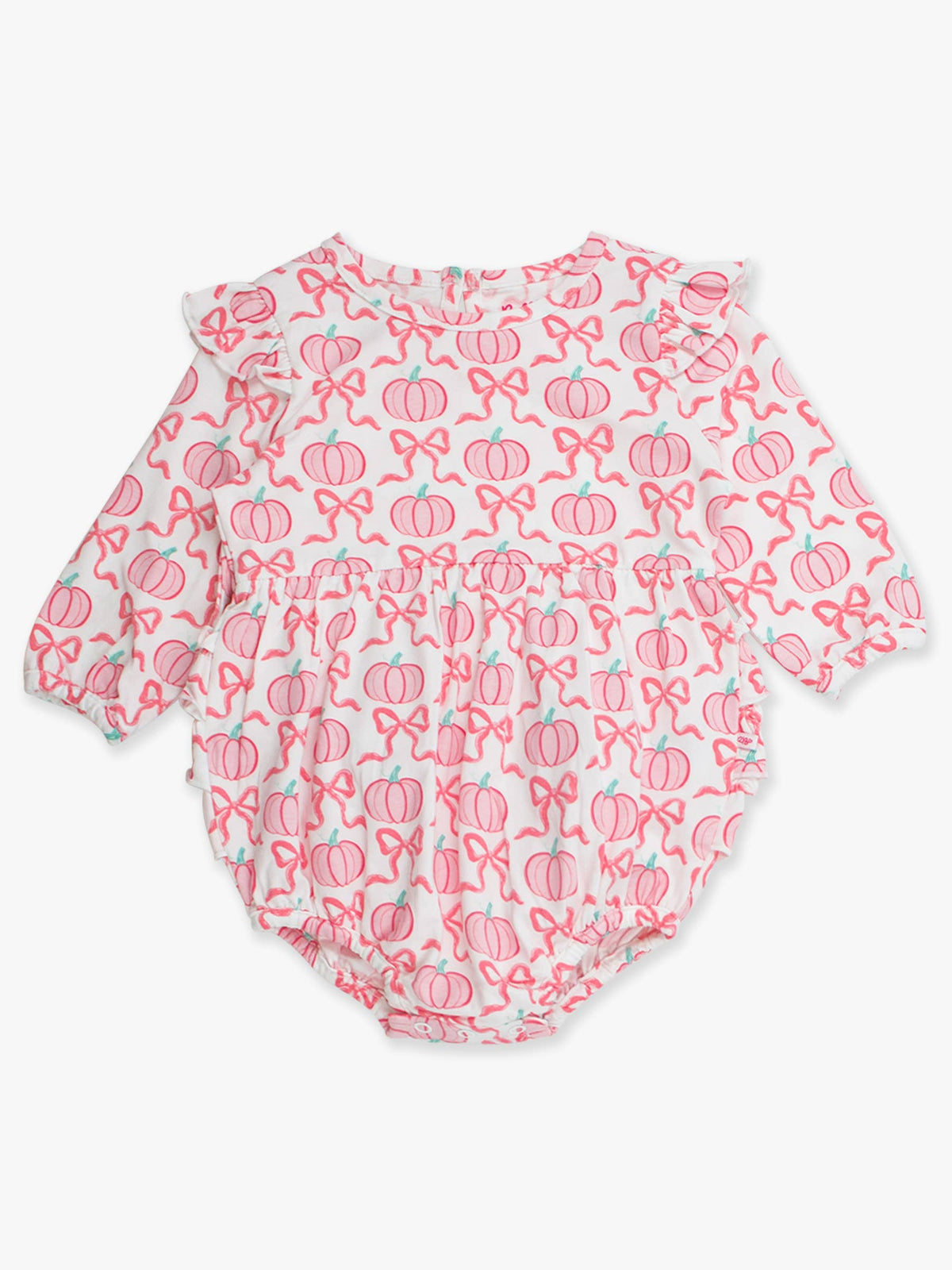 Baby Girls Pink Fairytale Pumpkins Knit Long Sleeve Flutter Bubble Romper