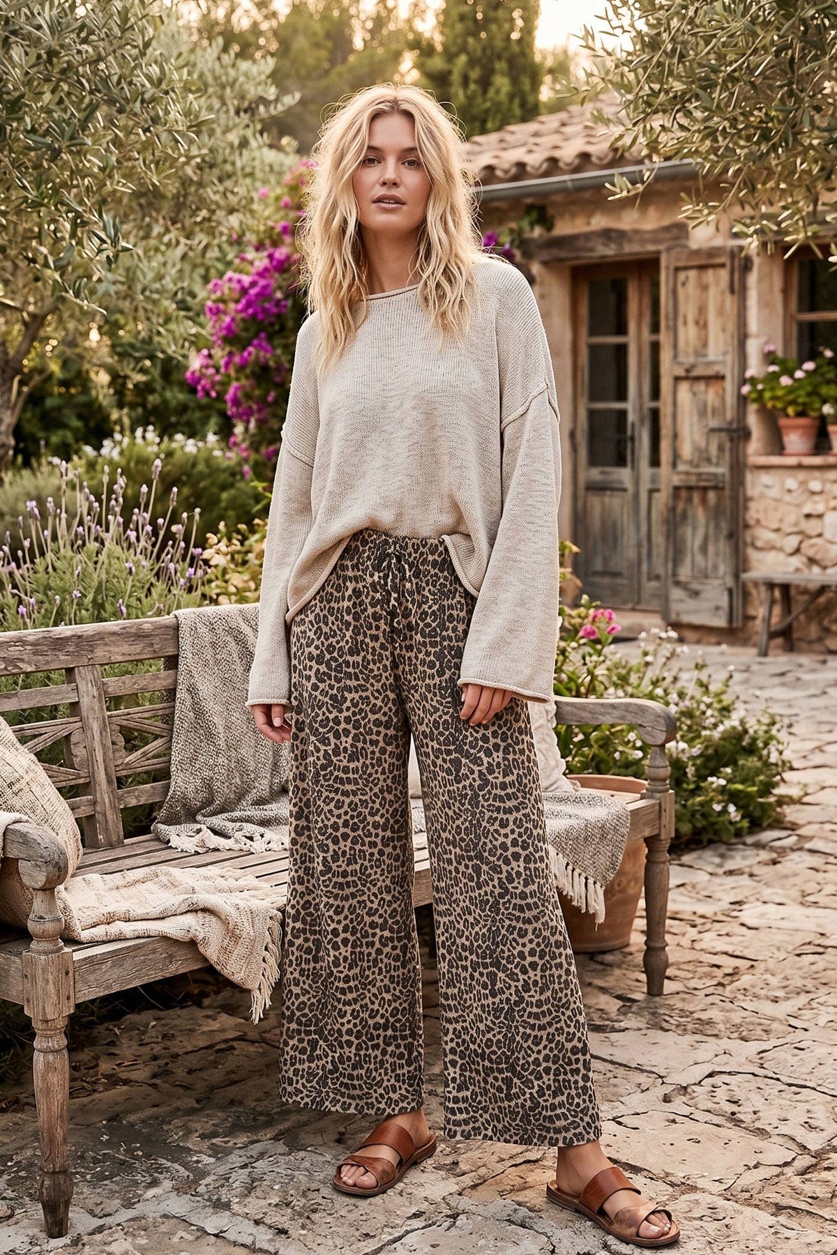 Leopard Wide Leg Terry Pants