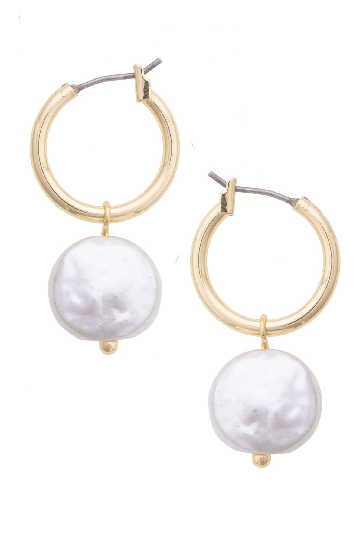 Constance Pearl Coin Drop Hoop Earrings in Ivory