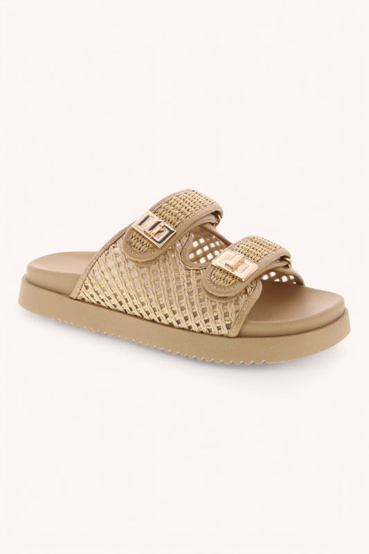 LYON RAFFIA DOUBLE STRAP SEMI PLATFORM SANDALS
