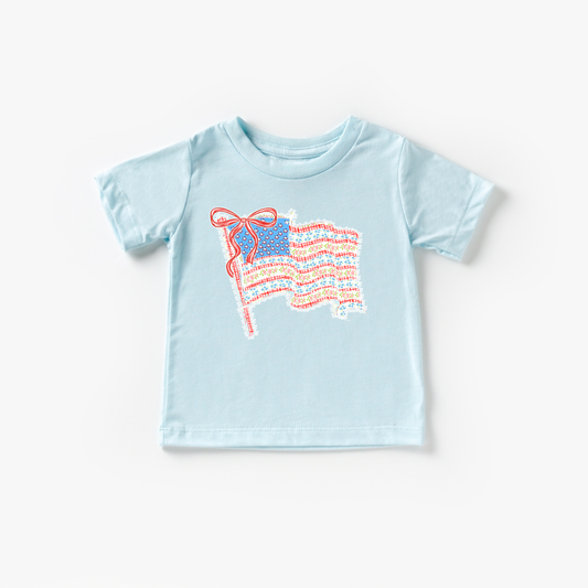 Floral Bow Flag Sparkle Fireworks 4th of July Kids Shirt