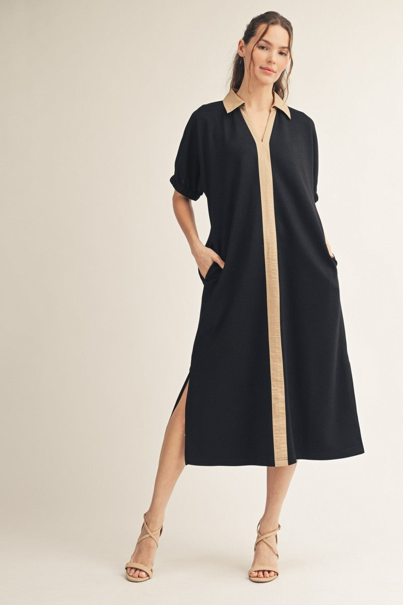Side Slit Hem Solid Knit Midi Dress
